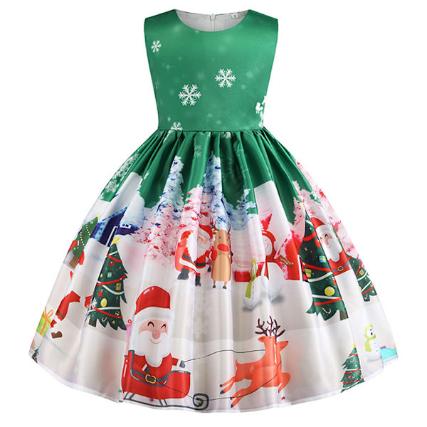 Nyårsflickor Jul Prinsessa Maskeraddräkt Retro Höstklänning green 100cm