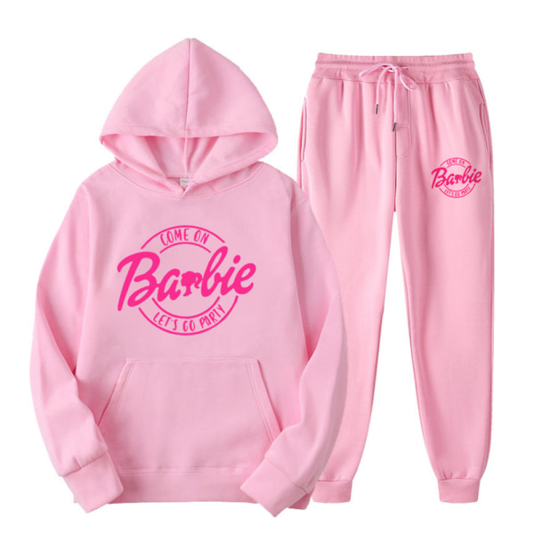 Kvinnor Män Barbie Hoodie + Byxor Outfit Set Långärmad Sportwear pink L