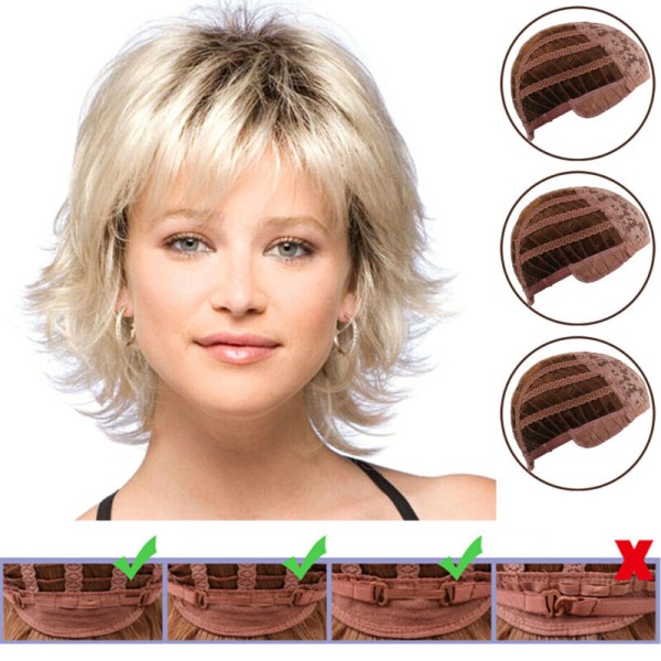 Kvinnors kort peruk pixie - syntetisk full-top peruk - lugg lockigt Gold Blonde