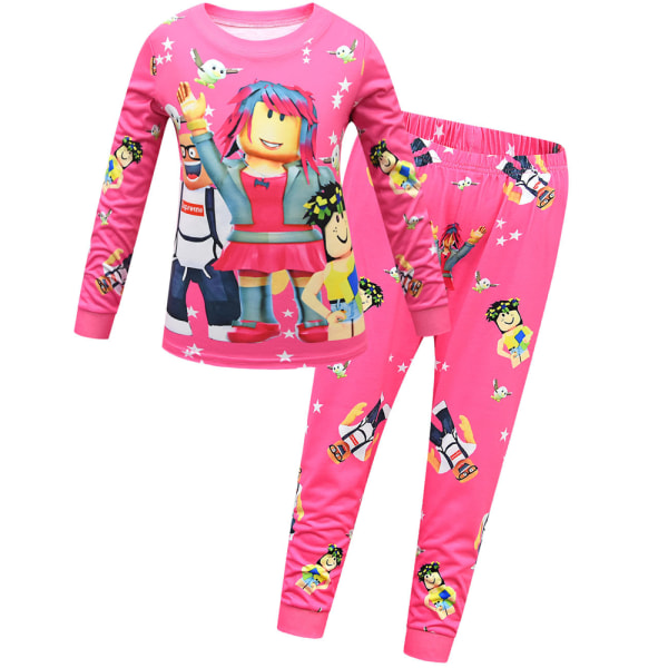 Minecraft Kids Pyjamas Loungewear Pojkar Flickor Sovkläder 2PCS Outfit Rose red 130cm