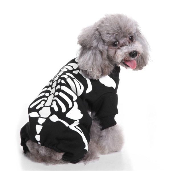 Hund Katt Halloween Skelett Kostymer, Rolig Pet Cosplay Klänning L
