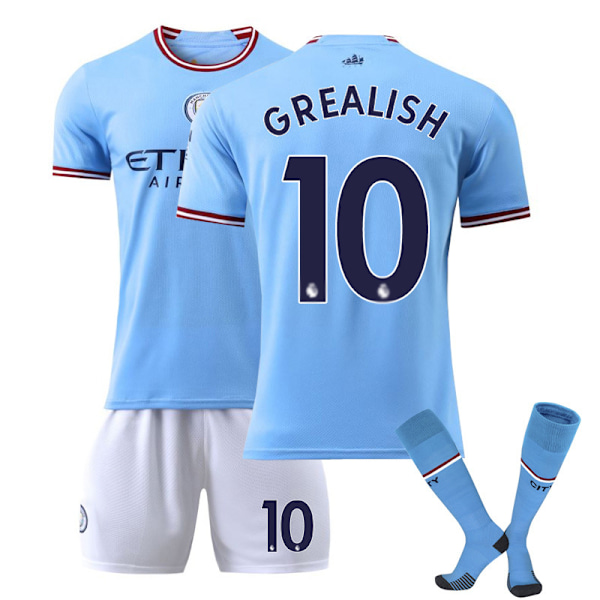 22-23 Manchester City Tröja Barn Fotbollströja Kit Sportkläder #10 GREALISH Fotbollsdräkter Fotbollslag Tröja Med Strumpor 28