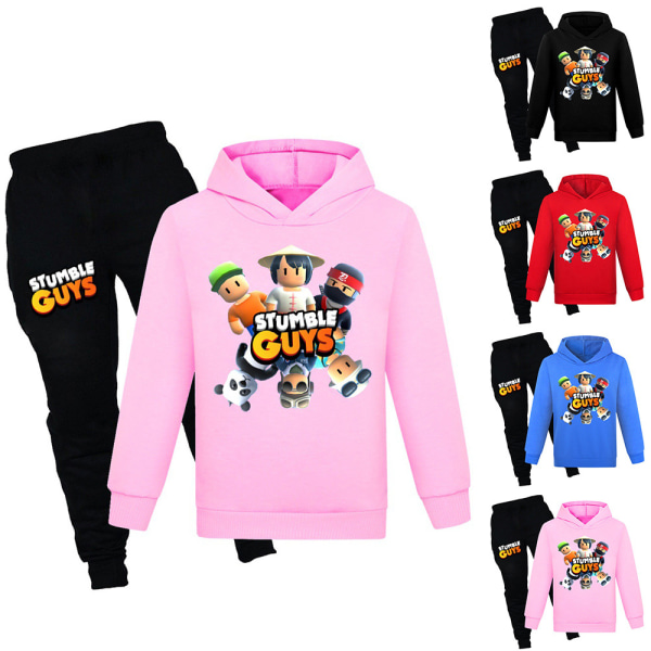 Barn Stumble Guys Hoodie Sweatshirt Byxor Träningsdräkt Casual Set pink 150cm
