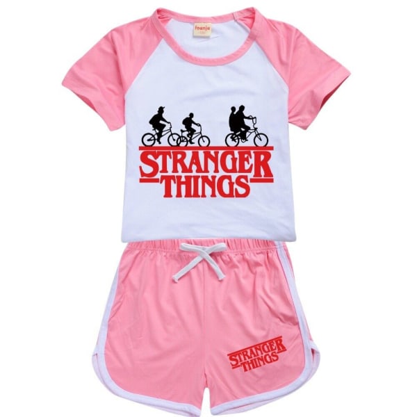 Kids Stranger Things Kort T-shirt & shorts Träningsoverall nattkläder Pink 160cm