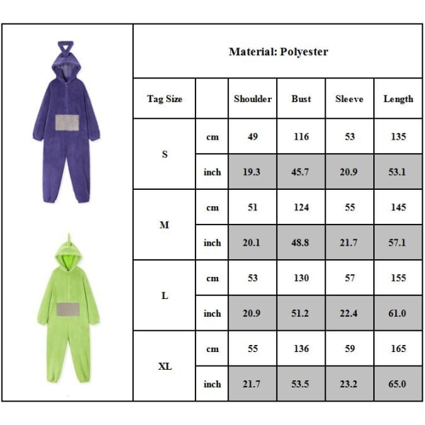 Anime Teletubbies Kostym Jul Pyjamas Nattkläder Jumpsuit green L
