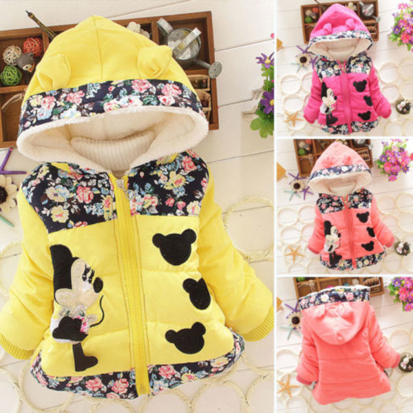 Baby Kids Girls Minnie Mickey Mouse Huvjacka Vadderad Jacka yellow 6