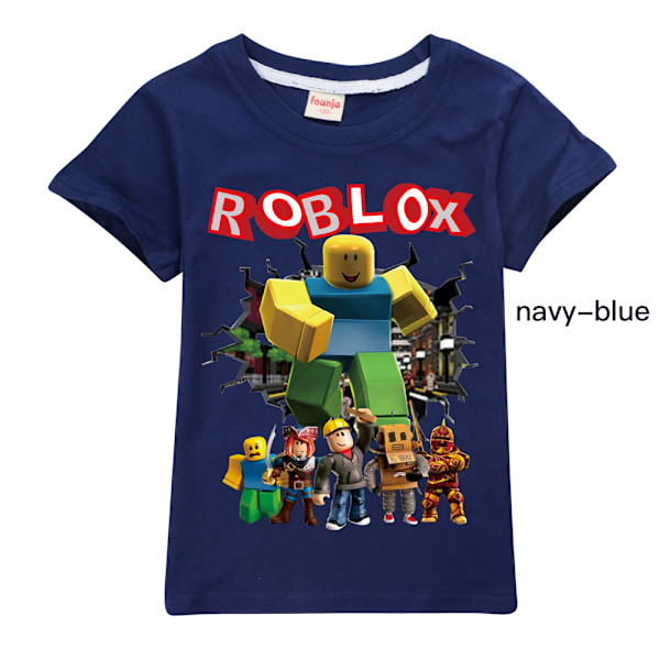 Roblox Pojkar T-shirt Tecknade Toppar Tee Barn Pojkar Flickor T-shirts Barnkläder Sommar Kortärmad Navy Blue 130cm