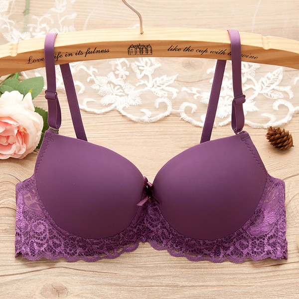 Damer i glansig spets-bh - enfärgad glans sexiga underkläder - Dam Purple 38/85AB