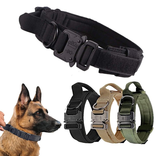 Taktiskt hundhalsband Militärt hundhalsband Tjockt med handtagshalsband black XL