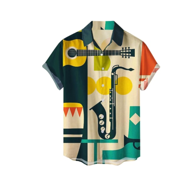 Retro Button Down-skjortor för män 50S Rockabilly Summer Tops #2 2XL
