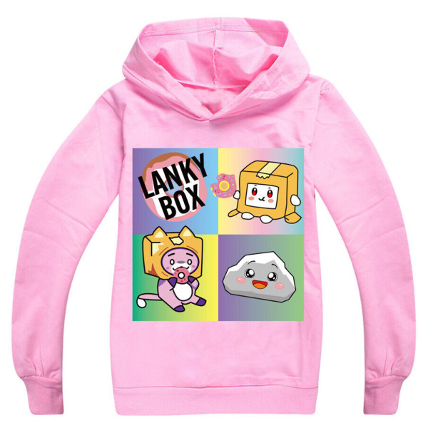 Kids LANKYBOX Tryckt Casual Hoodie Hoody Jumper Topp Sweatshirt Pink 140cm