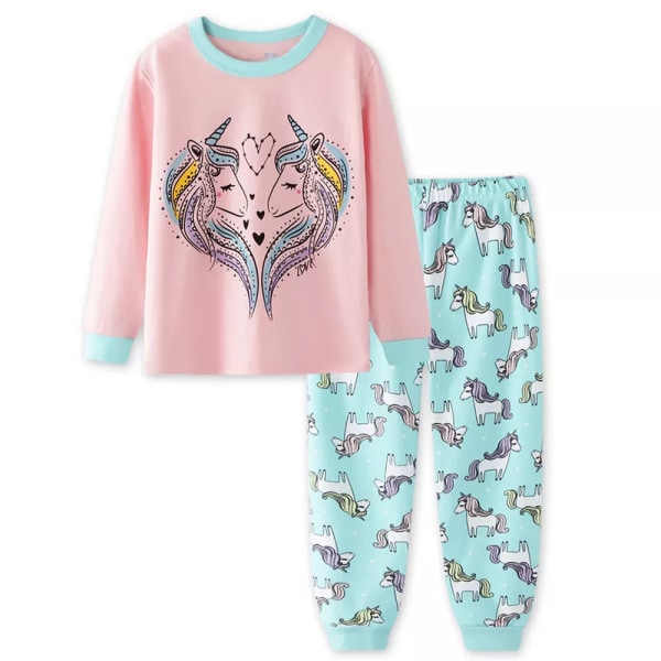 2 st barnflickor pyjamas enhörning långärmad pullover nattkläder A 100cm