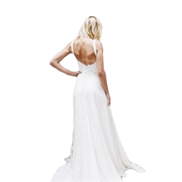 Kvinnans temperament elegant ärmlös hängslen smal lång klänning white L