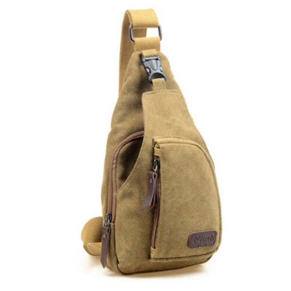 Herr Canvas Väska Resa Vandring Cross Body Messenger Axelväska Khaki