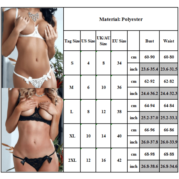 Kvinnors sexiga underkläder ihålig behå set genomskinlig underkläder white L