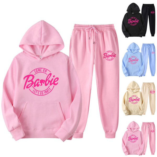 Kvinnor Män Barbie Hoodie + Byxor Outfit Set Långärmad Sportwear black S
