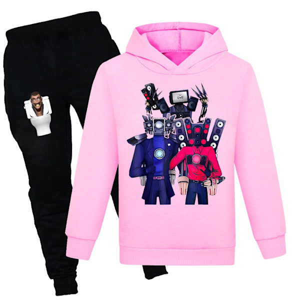 Barn Skibidi toalett TV Man Hoodie Byxor Träningsoverall Casual Set pink 150cm