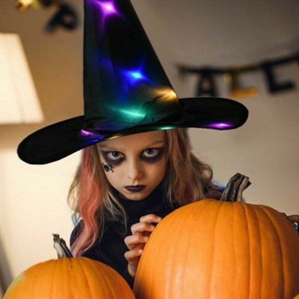 Halloween lysande hatt barn vuxen festkläder häxhatt Black