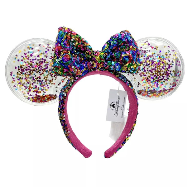 Disney Parks Minnie Mouse Öron Rosett Regnbåge Konfetti Paljett Hårband