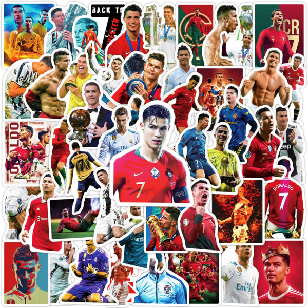 50 st fotbollsstjärna Cristiano Ronaldo PVC-klistermärken för bärbar dator vattenflaskor 50PCS