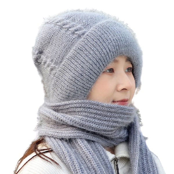 Stickning vindtät hals Hooded Scarf Hat Vinter Outdoor Gift grey