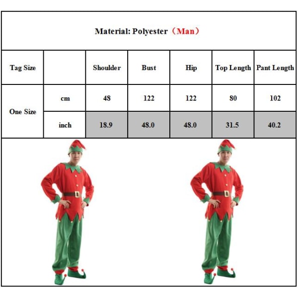 Barn Vuxen Jul Elf Kostym + Hat Rolig Xmas Outfit Cosplay Boy Adult one size fits all