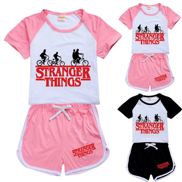 Kids Stranger Things Kort T-shirt & shorts Träningsoverall nattkläder Pink 160cm