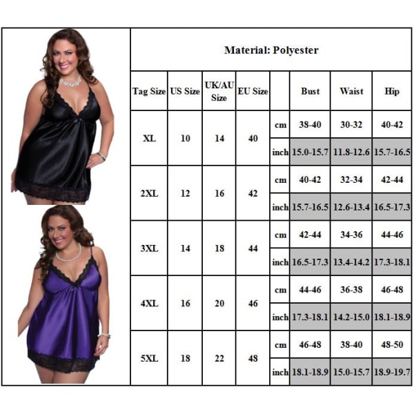 Plus Size Nattlinne Dam Lingerie Pyjamas Nattkläder purple 2XL