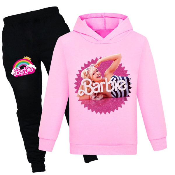 Barn Barbie Movies Hoodie Sweatshirt Byxor Träningsoverall Casual Set pink 130cm