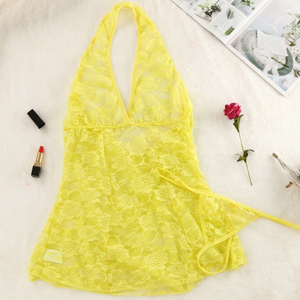 Lady Lace Sexy Lingerie Glamor Sexy Lingerie Underkläder Nattkläder yellow M