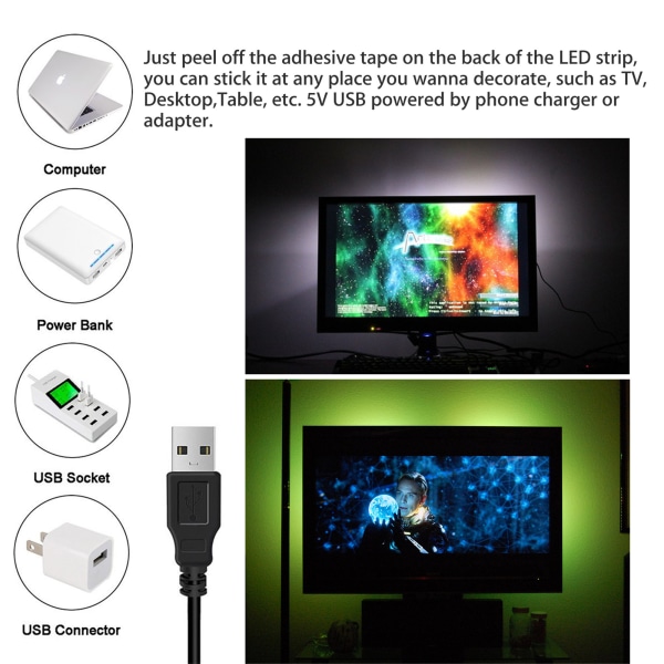 5M TSV 37,5" LED RGB Strip Lights för HDTV/PC/ Monitor 16 färger 5M