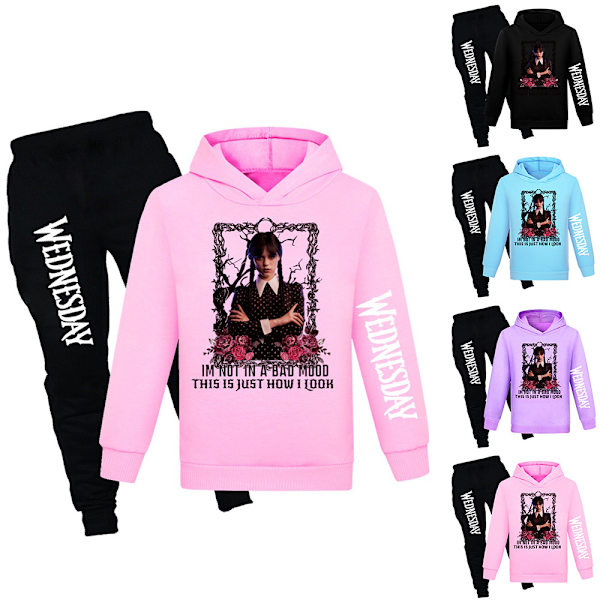 Kids Addams Family Hoodie Sweatshirt Byxor Träningsoverall Casual Set light blue 130cm