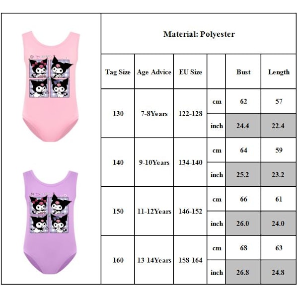 7-14 år Barn Tonåringar Söta Kuromi Baddräkt Badkläder Strandkläder Bad Bassäng Present Pink 160cm