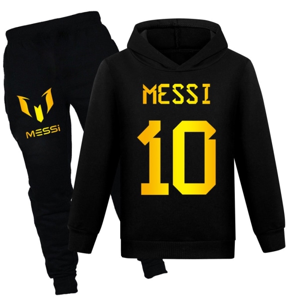 Barn Pojkar Messi Nummer 10 Träningsoverall 2PCS/Set Hoodies Sweatshirt Topp med Sportbyxor Black 150cm