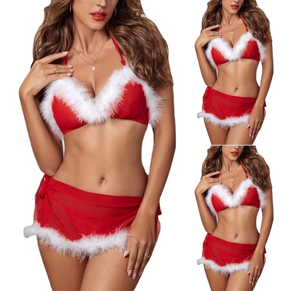 Jul Kvinnor Sexig Lingerie Babydoll Nattkläder Jul Miniklänning XL