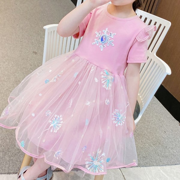 Barn Barn Tjej Frozen Elsa Födelsedagsfest Prinsessklänning pink 100cm
