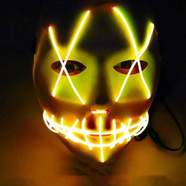 Halloween LED Light up Mask Masquerade Party Cosplay Kostym Yellow light 16*19.5cm