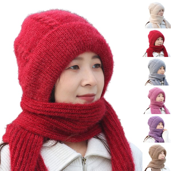 Stickning vindtät hals Hooded Scarf Hat Vinter Outdoor Gift claret