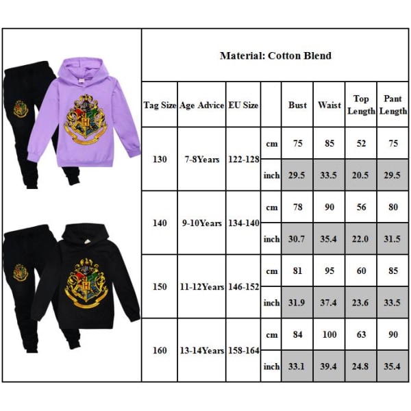 Barn Harry Potter Hoodie Sweatshirt Byxor Träningsoverall Casual Set purple 150cm