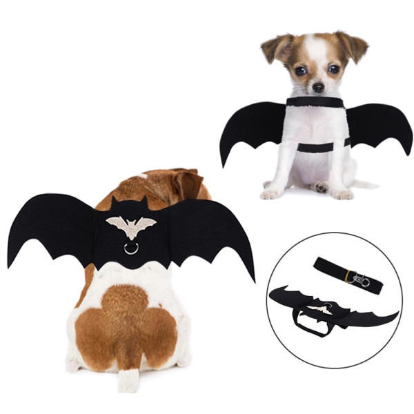 Halloween Black Bat Wing husdjurskostym för hund-cosplay kattvalpar S
