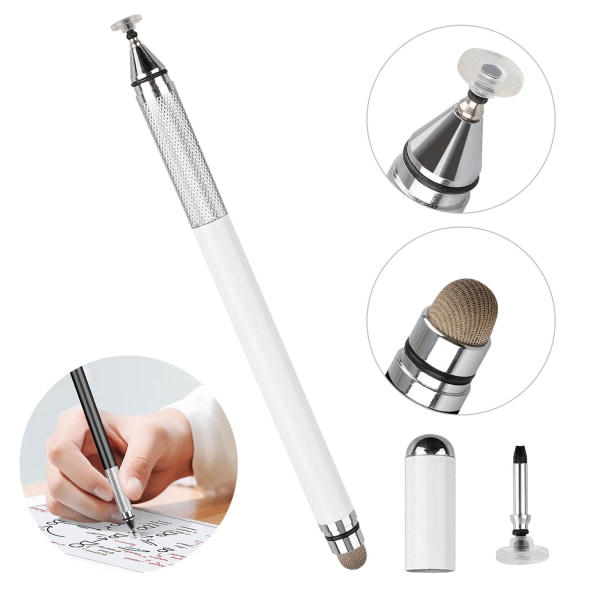 Touch kapacitiv Stylus Pen 2 i 1 Disc & Fiber Tip Precision white
