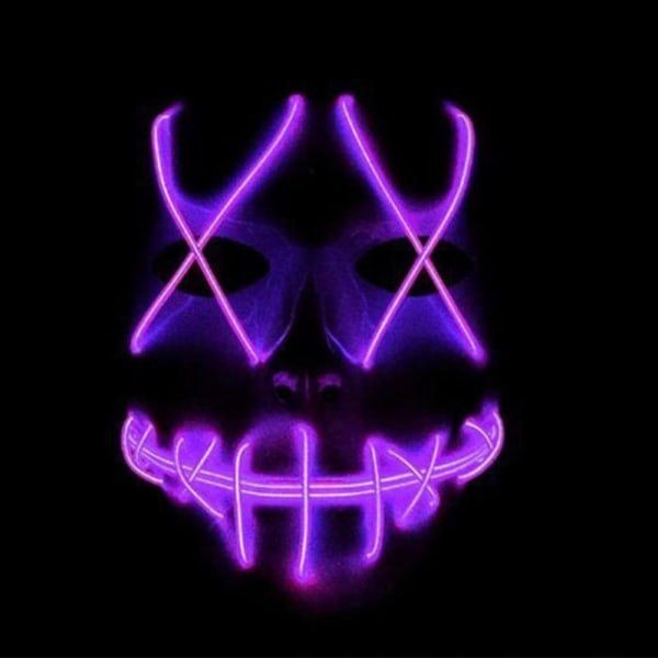 Halloween LED Light up Mask Masquerade Party Cosplay Kostym Purple light 16*19.5cm