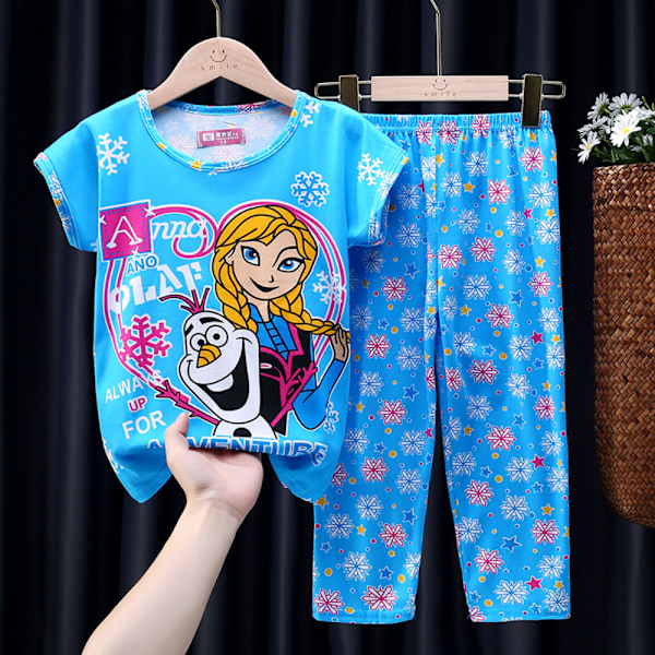 Barnflickor tecknad pyjamas Pjs set Frozen tryckta toppar+byxor nattkläder loungewear sovkläder outfit #1 14