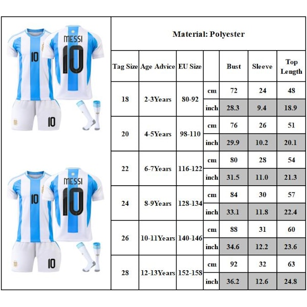 2024 Argentina Tröja Barn Fotbollströja Kit Sportkläder #10 MESSI Fotbollsdräkter Fotbollslag Tröja Med Strumpor 28