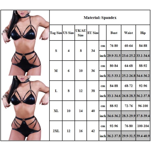 Kvinnors lackläder underkläder set sexig behå och trosor set L