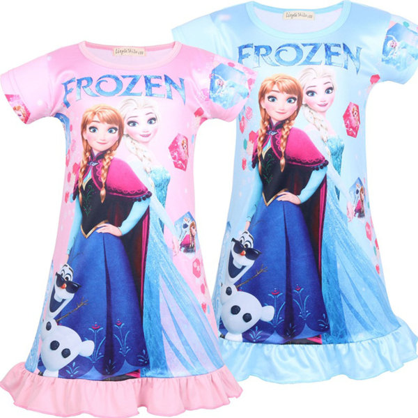 Barn Flickor Frozen Nattlinne Kortärmad Pyjamas Klänning Sommar light blue 130cm