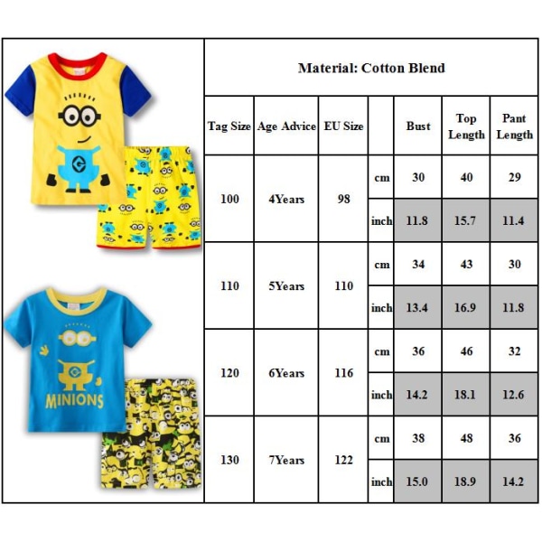 Barn Minions Tryck Pyjamas Kortärmad T-shirt Shorts Set Nattkläder Sovkläder B 5 Years / EU 116