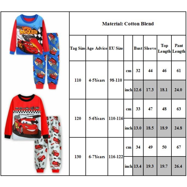 2 st barnpyjamas racingbil långärmad pullover set nattkläder A 130cm