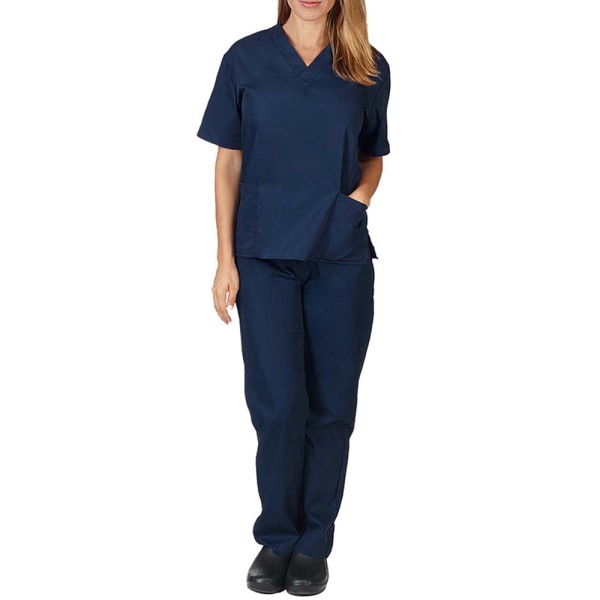 Kvinnor Doktor Uniform Sjuksköterska Sjukhus Byxor Set Arbetskläder Tee Tops navy bule XL