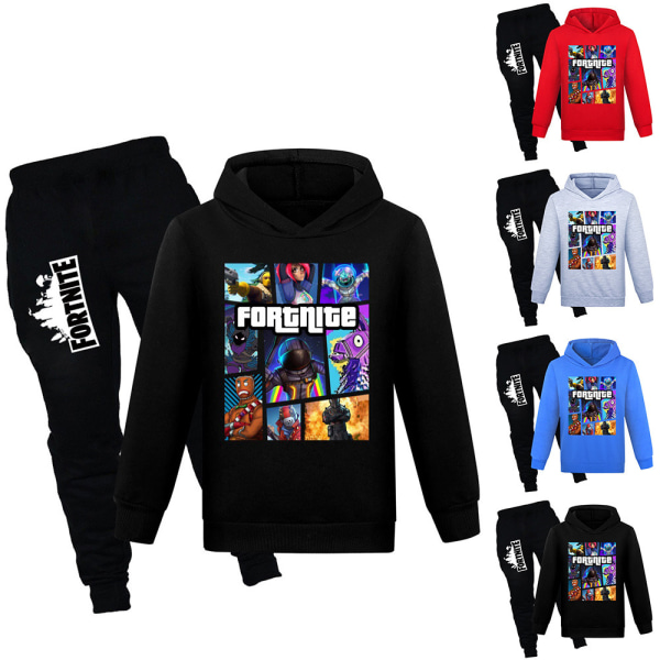 Barn Långärmad Hoodies Spel Tracksuits Pojkar Flickor Set Toppar & Byxor Black 140cm